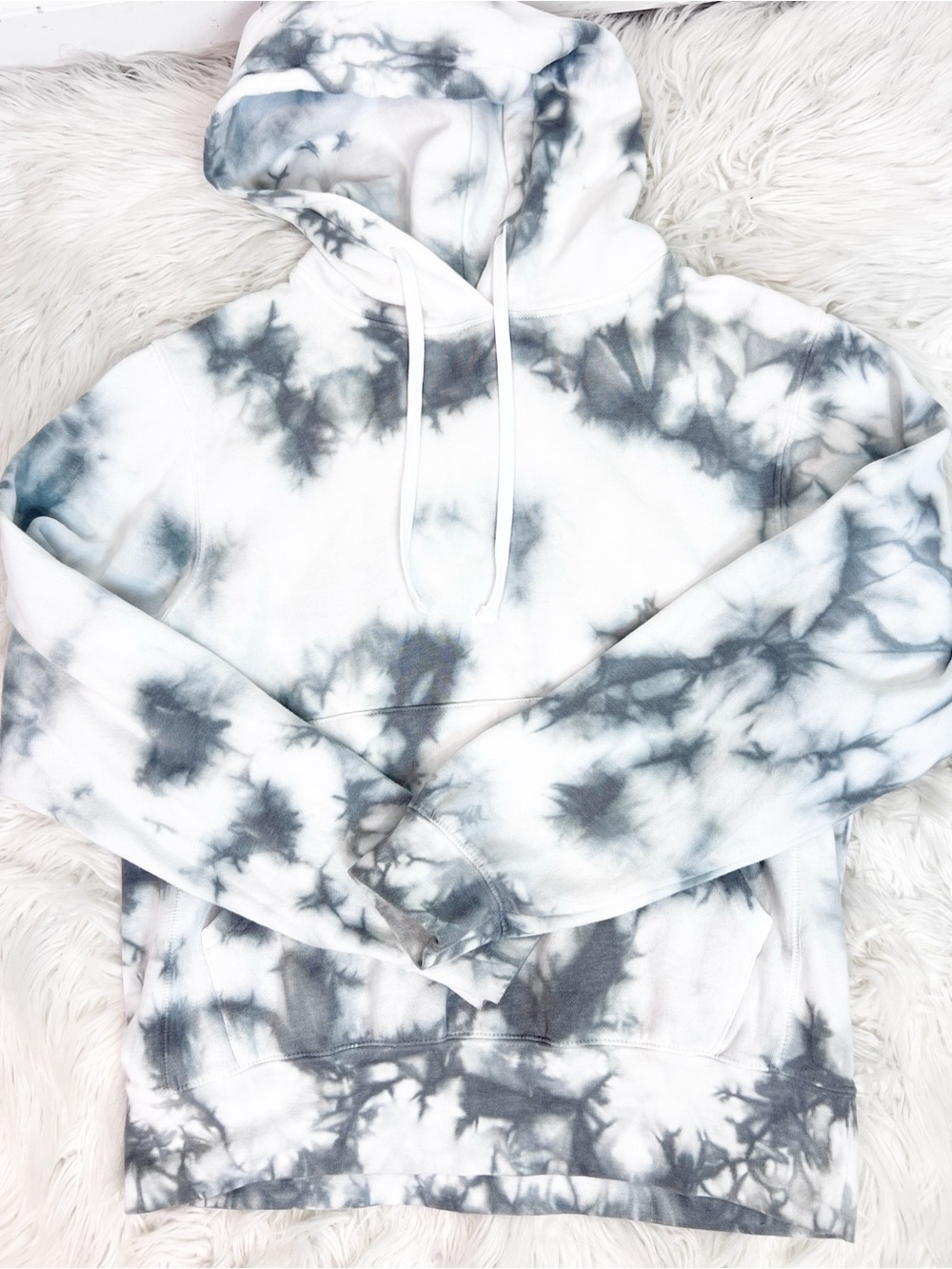 REFLEX WHITE GRAY TIE DYE LONG SLEEVE HOODIE SWEATSHIRT WOMENS MEDIUM